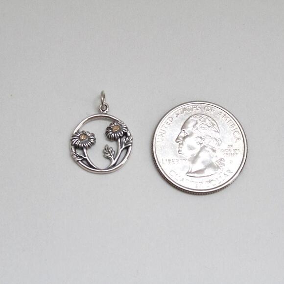 Sterling Silver Encircled Daisies Charm with Bronze Disc Floret - Picture 3 of 4